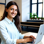 **

"A professional Italian woman in her late 20s, wearing a stylish, modest business casual outfit (skirt and blouse), sitting at a desk in a bright, modern co-working space in Milan.  She's smiling slightly and looking directly at the camera. Laptop and espresso visible on the desk. Safe for work, appropriate content, fully clothed, professional, perfect anatomy, natural pose, high quality, well-formed hands, proper finger count, natural body proportions."

**